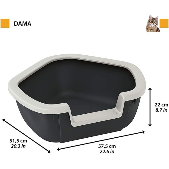 Ferplast Eck-Katzentoilette, Katzenklo, mit hohen Rändern und niedrigem Eingang, 57,5 x 51,5 x H 22 cm, DAMA Ecktoilette, Schwarz Ferplast Eck-Katzentoilette, Katzenklo, mit hohen Rändern und niedrigem Eingang, 57,5 x 51,5 x H 22 cm, DAMA Ecktoilette, Schwarz