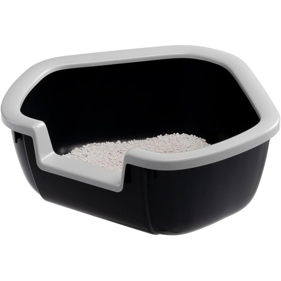 Ferplast Eck-Katzentoilette, Katzenklo, mit hohen Rändern und niedrigem Eingang, 57,5 x 51,5 x H 22 cm, DAMA Ecktoilette, Schwarz Ferplast Eck-Katzentoilette, Katzenklo, mit hohen Rändern und niedrigem Eingang, 57,5 x 51,5 x H 22 cm, DAMA Ecktoilette, Schwarz