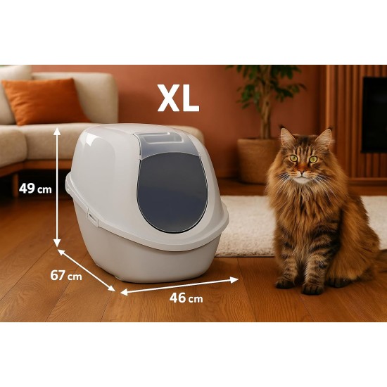 Flamingo Trini Cat Litter Tray - Grey - Size XL (46 × 67 × 49 cm) - With Activated Carbon Filter - Made of 98% Recycled Plastic - Spacious & Hygienic Flamingo Trini Cat Litter Tray - Grey - Size XL (46 × 67 × 49 cm) - With Activated Carbon Filter - Made of 98% Recycled Plastic - Spacious & Hygienic