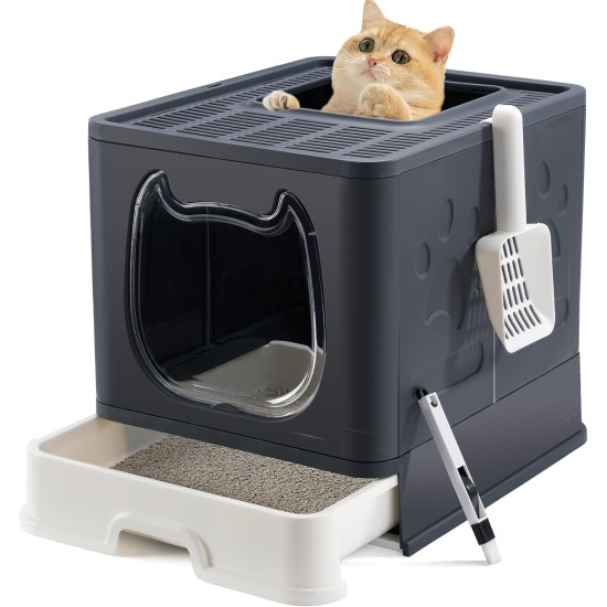 Foldable Cat Litter Tray with Lid, Covered Cat Litter Tray with Cat Litter Tray and 2 in 1 Brush, Easy to Clean Cat Litter Box, Closed Cat Litter Box Foldable Cat Litter Tray with Lid, Covered Cat Litter Tray with Cat Litter Tray and 2 in 1 Brush, Easy to Clean Cat Litter Box, Closed Cat Litter Box