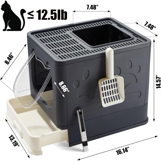 Foldable Cat Litter Tray with Lid, Covered Cat Litter Tray with Cat Litter Tray and 2 in 1 Brush, Easy to Clean Cat Litter Box, Closed Cat Litter Box Foldable Cat Litter Tray with Lid, Covered Cat Litter Tray with Cat Litter Tray and 2 in 1 Brush, Easy to Clean Cat Litter Box, Closed Cat Litter Box