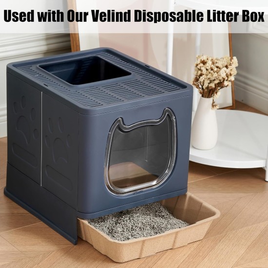 Foldable Cat Litter Tray with Lid, Covered Cat Litter Tray with Cat Litter Tray and 2 in 1 Brush, Easy to Clean Cat Litter Box, Closed Cat Litter Box Foldable Cat Litter Tray with Lid, Covered Cat Litter Tray with Cat Litter Tray and 2 in 1 Brush, Easy to Clean Cat Litter Box, Closed Cat Litter Box