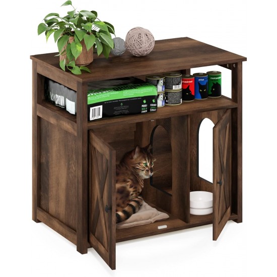 Furinno Peli Farmhouse Hidden Cat Litter Box Enclosure with Divider, Ebony Furinno Peli Farmhouse Hidden Cat Litter Box Enclosure with Divider, Ebony