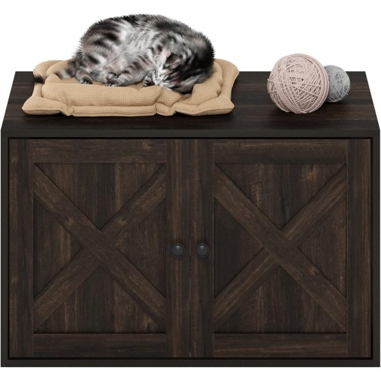 Furinno Peli Farmhouse Hidden Cat Litter Box Enclosure with Divider, Ebony Furinno Peli Farmhouse Hidden Cat Litter Box Enclosure with Divider, Ebony