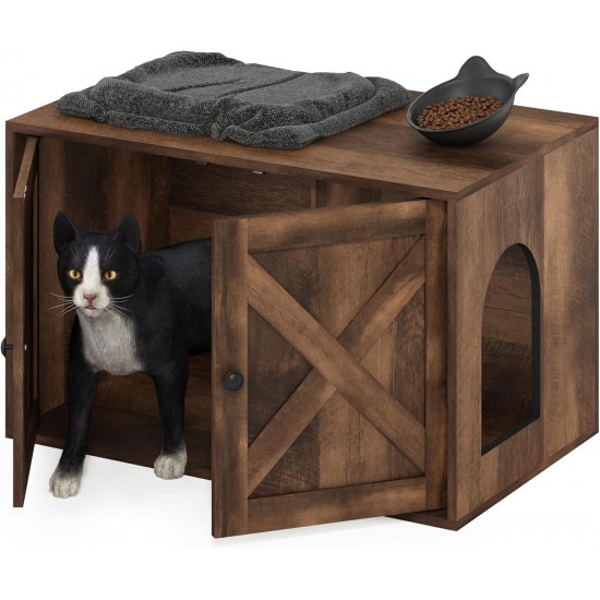 Furinno Peli Farmhouse Hidden Cat Litter Box Enclosure with Divider, Ebony Furinno Peli Farmhouse Hidden Cat Litter Box Enclosure with Divider, Ebony