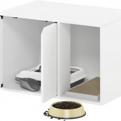 Furinno Peli Small Side Table with Cat Litter Tray Plain White Furinno Peli Small Side Table with Cat Litter Tray Plain White