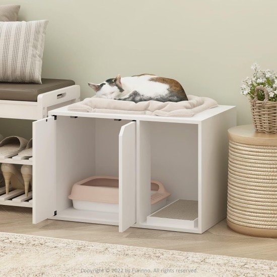 Furinno Peli Small Side Table with Cat Litter Tray Plain White Furinno Peli Small Side Table with Cat Litter Tray Plain White