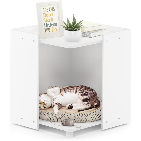 Furinno Peli Small Side Table with Cat Litter Tray Plain White Furinno Peli Small Side Table with Cat Litter Tray Plain White