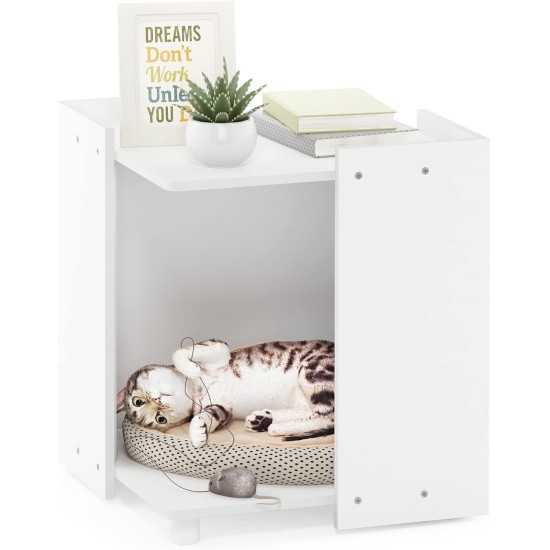 Furinno Peli Small Side Table with Cat Litter Tray Plain White Furinno Peli Small Side Table with Cat Litter Tray Plain White