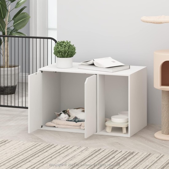 Furinno Peli Small Side Table with Cat Litter Tray Plain White Furinno Peli Small Side Table with Cat Litter Tray Plain White