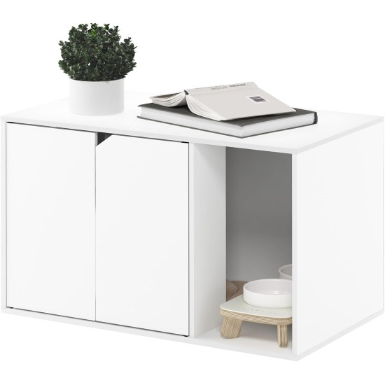 Furinno Peli Small Side Table with Cat Litter Tray Plain White Furinno Peli Small Side Table with Cat Litter Tray Plain White