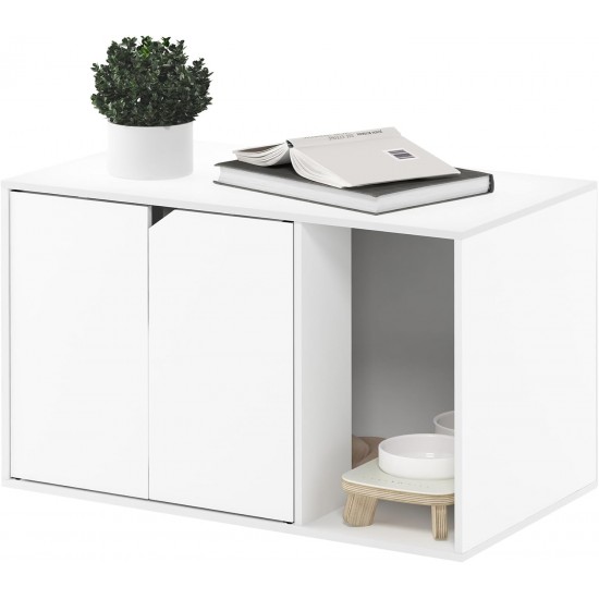 Furinno Peli Small Side Table with Cat Litter Tray Plain White Furinno Peli Small Side Table with Cat Litter Tray Plain White