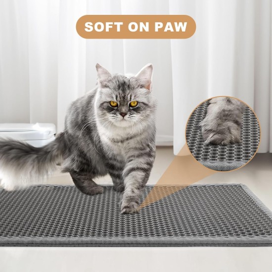 Garoopion Cat Litter Tray Mat, 90 x 76 cm EVA Cat Litter Mat, Honeycomb Cat Litter Mat, Double Layer, Grey, 1 Side Connected Garoopion Cat Litter Tray Mat, 90 x 76 cm EVA Cat Litter Mat, Honeycomb Cat Litter Mat, Double Layer, Grey, 1 Side Connected