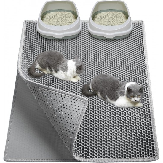 Garoopion Cat Litter Tray Mat, 90 x 76 cm EVA Cat Litter Mat, Honeycomb Cat Litter Mat, Double Layer, Grey, 1 Side Connected Garoopion Cat Litter Tray Mat, 90 x 76 cm EVA Cat Litter Mat, Honeycomb Cat Litter Mat, Double Layer, Grey, 1 Side Connected