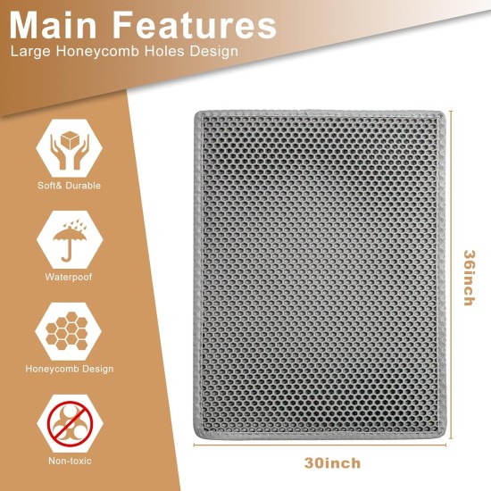 Garoopion Cat Litter Tray Mat, 90 x 76 cm EVA Cat Litter Mat, Honeycomb Cat Litter Mat, Double Layer, Grey, 1 Side Connected Garoopion Cat Litter Tray Mat, 90 x 76 cm EVA Cat Litter Mat, Honeycomb Cat Litter Mat, Double Layer, Grey, 1 Side Connected