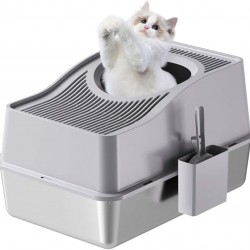 GarveeMore Stainless Steel Cat Litter Box, XXL, Closed Cat Litter Box, Top Opening, Odour Control, Leak-Proof with Removable Cat Litter Tray, 60 x 40 x 39.5 cm, Grey GarveeMore Stainless Steel Cat Litter Box, XXL, Closed Cat Litter Box, Top Opening, Odour Control, Leak-Proof with Removable Cat Litter Tray, 60 x 40 x 39.5 cm, Grey