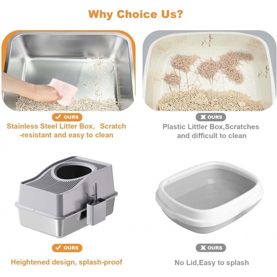 GarveeMore Stainless Steel Cat Litter Box, XXL, Closed Cat Litter Box, Top Opening, Odour Control, Leak-Proof with Removable Cat Litter Tray, 60 x 40 x 39.5 cm, Grey GarveeMore Stainless Steel Cat Litter Box, XXL, Closed Cat Litter Box, Top Opening, Odour Control, Leak-Proof with Removable Cat Litter Tray, 60 x 40 x 39.5 cm, Grey