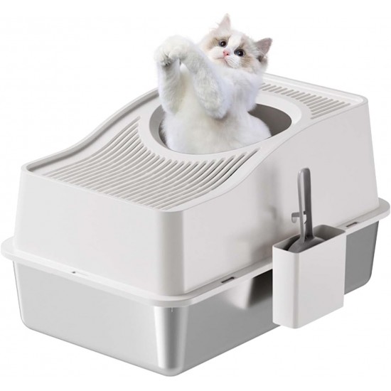 GarveeMore Stainless Steel Cat Litter Box, XXL, Closed Cat Litter Box, Top Opening, Odour Control, Leak-Proof with Removable Cat Litter Tray, 60 x 40 x 39.5 cm, Grey GarveeMore Stainless Steel Cat Litter Box, XXL, Closed Cat Litter Box, Top Opening, Odour Control, Leak-Proof with Removable Cat Litter Tray, 60 x 40 x 39.5 cm, Grey