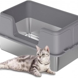GarveeMore Stainless Steel Cat Litter Tray XXL Semi-Closed Leak-Proof Removable Cat Litter Tray 60 x 40 x 36.5 cm Grey GarveeMore Stainless Steel Cat Litter Tray XXL Semi-Closed Leak-Proof Removable Cat Litter Tray 60 x 40 x 36.5 cm Grey