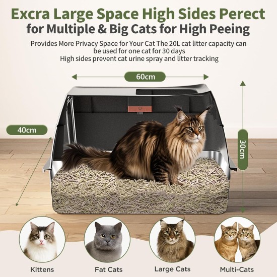Gimars 3 in 1 High-Sided Anti-Spill Stainless Steel Cat Litter Tray with Lid, Extra Large Closed Cat Box with Shovel, Front & Top Entrance for Multiple Cats Gimars 3 in 1 High-Sided Anti-Spill Stainless Steel Cat Litter Tray with Lid, Extra Large Closed Cat Box with Shovel, Front & Top Entrance for Multiple Cats