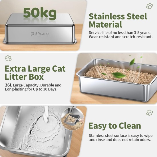 Gimars 3 in 1 High-Sided Anti-Spill Stainless Steel Cat Litter Tray with Lid, Extra Large Closed Cat Box with Shovel, Front & Top Entrance for Multiple Cats Gimars 3 in 1 High-Sided Anti-Spill Stainless Steel Cat Litter Tray with Lid, Extra Large Closed Cat Box with Shovel, Front & Top Entrance for Multiple Cats