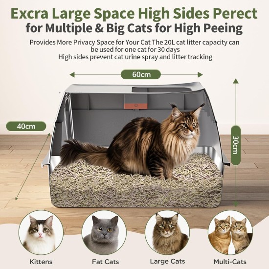 Gimars 3 in 1 High-Sided Anti-Spill Stainless Steel Cat Litter Tray with Lid, Extra Large Closed Cat Box with Shovel, Front & Top Entrance for Multiple Cats Gimars 3 in 1 High-Sided Anti-Spill Stainless Steel Cat Litter Tray with Lid, Extra Large Closed Cat Box with Shovel, Front & Top Entrance for Multiple Cats