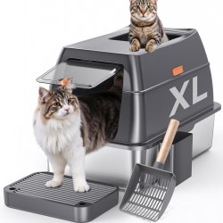 Gimars 3-in-1 High-Walled Anti-Spill Stainless Steel Cat Litter Tray XXL with Lid, Extra Large Closed Cat Litter Tray XXL with Shovel, Front and Lid Entry for Multi-Cat Households Gimars 3-in-1 High-Walled Anti-Spill Stainless Steel Cat Litter Tray XXL with Lid, Extra Large Closed Cat Litter Tray XXL with Shovel, Front and Lid Entry for Multi-Cat Households