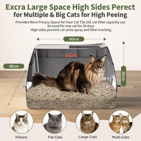 Gimars 3-in-1 High-Walled Anti-Spill Stainless Steel Cat Litter Tray XXL with Lid, Extra Large Closed Cat Litter Tray XXL with Shovel, Front and Lid Entry for Multi-Cat Households Gimars 3-in-1 High-Walled Anti-Spill Stainless Steel Cat Litter Tray XXL with Lid, Extra Large Closed Cat Litter Tray XXL with Shovel, Front and Lid Entry for Multi-Cat Households