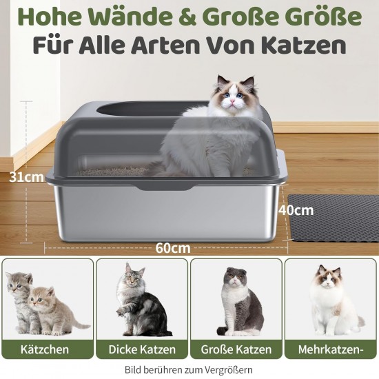 Gimars XL Katzenklo Edelstahl, Große Katzentoilette aus Metall 20L mit Streuschaufel & Matte, Edelstahl Katzenklo für mittelgroße & große Katzen Gimars XL Katzenklo Edelstahl, Große Katzentoilette aus Metall 20L mit Streuschaufel & Matte, Edelstahl Katzenklo für mittelgroße & große Katzen