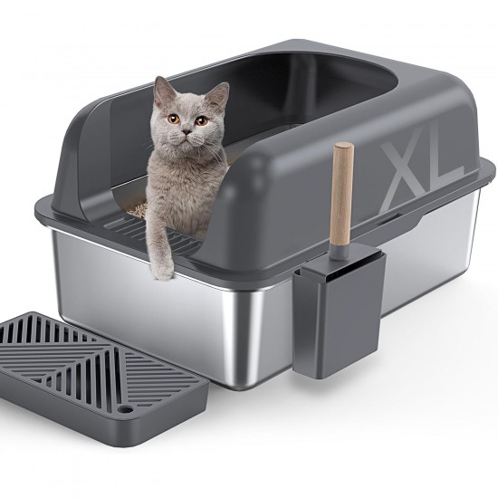 Gimars XL Katzenklo Edelstahl, Große Katzentoilette aus Metall 20L mit Streuschaufel & Matte, Edelstahl Katzenklo für mittelgroße & große Katzen Gimars XL Katzenklo Edelstahl, Große Katzentoilette aus Metall 20L mit Streuschaufel & Matte, Edelstahl Katzenklo für mittelgroße & große Katzen