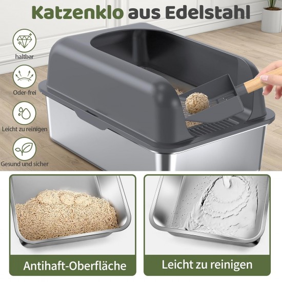 Gimars XL Katzenklo Edelstahl, Große Katzentoilette aus Metall 20L mit Streuschaufel & Matte, Edelstahl Katzenklo für mittelgroße & große Katzen Gimars XL Katzenklo Edelstahl, Große Katzentoilette aus Metall 20L mit Streuschaufel & Matte, Edelstahl Katzenklo für mittelgroße & große Katzen
