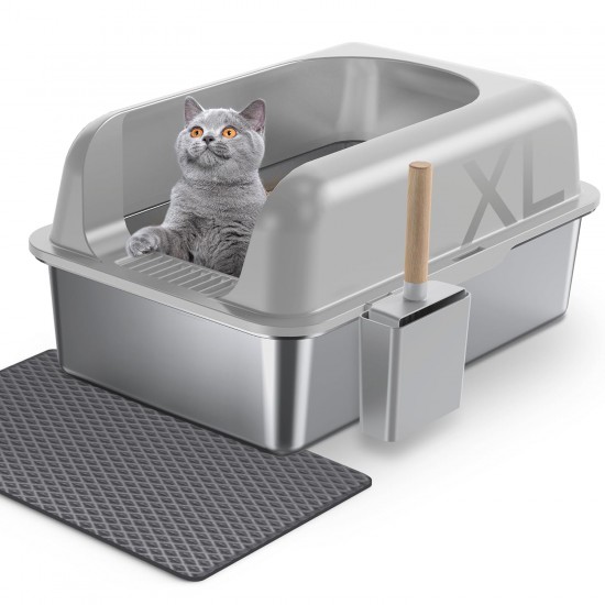 Gimars XL Katzenklo Edelstahl, Große Katzentoilette aus Metall 20L mit Streuschaufel & Matte, Edelstahl Katzenklo für mittelgroße & große Katzen Gimars XL Katzenklo Edelstahl, Große Katzentoilette aus Metall 20L mit Streuschaufel & Matte, Edelstahl Katzenklo für mittelgroße & große Katzen