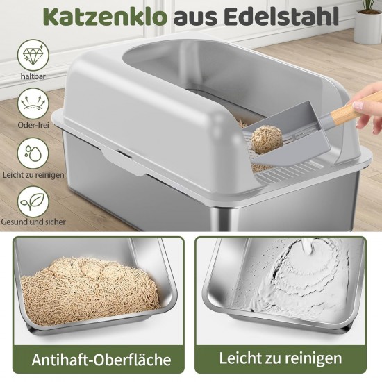 Gimars XL Katzenklo Edelstahl, Große Katzentoilette aus Metall 20L mit Streuschaufel & Matte, Edelstahl Katzenklo für mittelgroße & große Katzen Gimars XL Katzenklo Edelstahl, Große Katzentoilette aus Metall 20L mit Streuschaufel & Matte, Edelstahl Katzenklo für mittelgroße & große Katzen