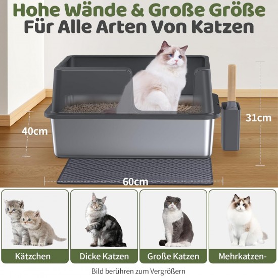 Gimars XL Metal Cat Litter Tray - Odour Resistant Cat Litter Tray Stainless Steel Leakproof Tray with Scoop & Mat, Suitable for Large, Medium & Small Cats Gimars XL Metal Cat Litter Tray - Odour Resistant Cat Litter Tray Stainless Steel Leakproof Tray with Scoop & Mat, Suitable for Large, Medium & Small Cats