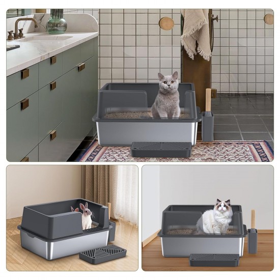 Gimars XL Metal Cat Litter Tray - Odour Resistant Cat Litter Tray Stainless Steel Leakproof Tray with Scoop & Mat, Suitable for Large, Medium & Small Cats Gimars XL Metal Cat Litter Tray - Odour Resistant Cat Litter Tray Stainless Steel Leakproof Tray with Scoop & Mat, Suitable for Large, Medium & Small Cats