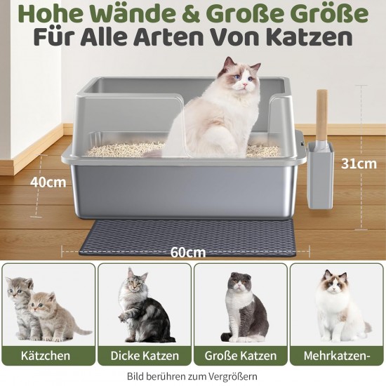 Gimars XL Metal Cat Litter Tray - Odour Resistant Cat Litter Tray Stainless Steel Leakproof Tray with Scoop & Mat, Suitable for Large, Medium & Small Cats Gimars XL Metal Cat Litter Tray - Odour Resistant Cat Litter Tray Stainless Steel Leakproof Tray with Scoop & Mat, Suitable for Large, Medium & Small Cats