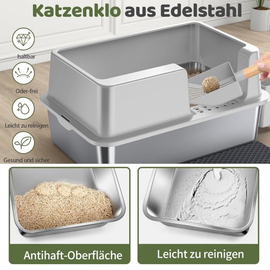 Gimars XL Metal Cat Litter Tray - Odour Resistant Cat Litter Tray Stainless Steel Leakproof Tray with Scoop & Mat, Suitable for Large, Medium & Small Cats Gimars XL Metal Cat Litter Tray - Odour Resistant Cat Litter Tray Stainless Steel Leakproof Tray with Scoop & Mat, Suitable for Large, Medium & Small Cats