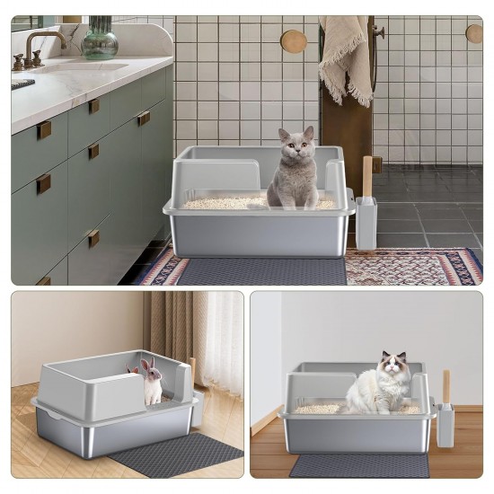 Gimars XL Metal Cat Litter Tray - Odour Resistant Cat Litter Tray Stainless Steel Leakproof Tray with Scoop & Mat, Suitable for Large, Medium & Small Cats Gimars XL Metal Cat Litter Tray - Odour Resistant Cat Litter Tray Stainless Steel Leakproof Tray with Scoop & Mat, Suitable for Large, Medium & Small Cats