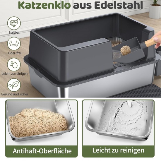 Gimars XL Metal Cat Litter Tray - Odour Resistant Cat Litter Tray Stainless Steel Leakproof Tray with Scoop & Mat, Suitable for Large, Medium & Small Cats Gimars XL Metal Cat Litter Tray - Odour Resistant Cat Litter Tray Stainless Steel Leakproof Tray with Scoop & Mat, Suitable for Large, Medium & Small Cats