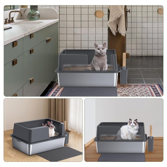 Gimars XL Metal Cat Litter Tray - Odour Resistant Cat Litter Tray Stainless Steel Leakproof Tray with Scoop & Mat, Suitable for Large, Medium & Small Cats Gimars XL Metal Cat Litter Tray - Odour Resistant Cat Litter Tray Stainless Steel Leakproof Tray with Scoop & Mat, Suitable for Large, Medium & Small Cats