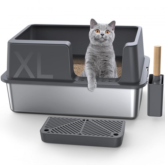 Gimars XL Metal Cat Litter Tray - Odour Resistant Cat Litter Tray Stainless Steel Leakproof Tray with Scoop & Mat, Suitable for Large, Medium & Small Cats Gimars XL Metal Cat Litter Tray - Odour Resistant Cat Litter Tray Stainless Steel Leakproof Tray with Scoop & Mat, Suitable for Large, Medium & Small Cats