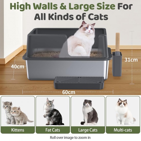 Gimars XL Metal Cat Litter Tray - Odour Resistant Cat Litter Tray Stainless Steel Leakproof Tray with Scoop & Mat, Suitable for Large, Medium & Small Cats Gimars XL Metal Cat Litter Tray - Odour Resistant Cat Litter Tray Stainless Steel Leakproof Tray with Scoop & Mat, Suitable for Large, Medium & Small Cats