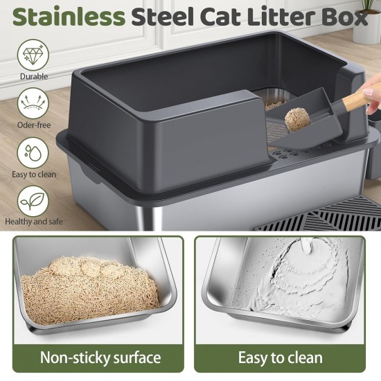 Gimars XL Metal Cat Litter Tray - Odour Resistant Cat Litter Tray Stainless Steel Leakproof Tray with Scoop & Mat, Suitable for Large, Medium & Small Cats Gimars XL Metal Cat Litter Tray - Odour Resistant Cat Litter Tray Stainless Steel Leakproof Tray with Scoop & Mat, Suitable for Large, Medium & Small Cats