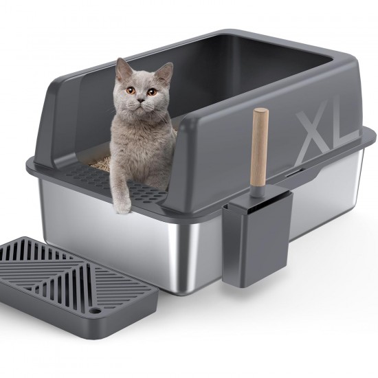 Gimars XL Metal Cat Litter Tray, Large Cat Litter Tray Stainless Steel 20 L with Shovel & Mat, Robust Metal Cat Litter Tray, Stainless Steel Cat Litter Tray for Large and Medium Cats Gimars XL Metal Cat Litter Tray, Large Cat Litter Tray Stainless Steel 20 L with Shovel & Mat, Robust Metal Cat Litter Tray, Stainless Steel Cat Litter Tray for Large and Medium Cats