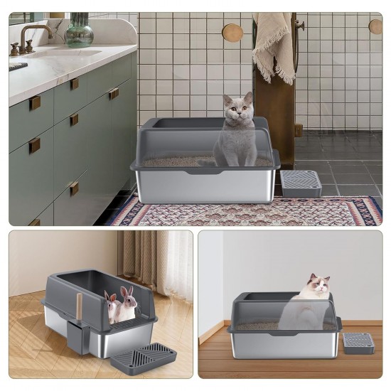 Gimars XL Metal Cat Litter Tray, Large Cat Litter Tray Stainless Steel 20 L with Shovel & Mat, Robust Metal Cat Litter Tray, Stainless Steel Cat Litter Tray for Large and Medium Cats Gimars XL Metal Cat Litter Tray, Large Cat Litter Tray Stainless Steel 20 L with Shovel & Mat, Robust Metal Cat Litter Tray, Stainless Steel Cat Litter Tray for Large and Medium Cats