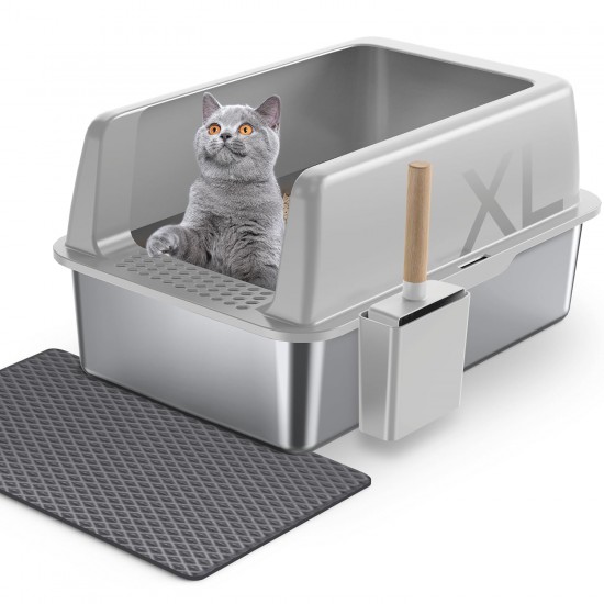 Gimars XL Metal Cat Litter Tray, Large Cat Litter Tray Stainless Steel 20 L with Shovel & Mat, Robust Metal Cat Litter Tray, Stainless Steel Cat Litter Tray for Large and Medium Cats Gimars XL Metal Cat Litter Tray, Large Cat Litter Tray Stainless Steel 20 L with Shovel & Mat, Robust Metal Cat Litter Tray, Stainless Steel Cat Litter Tray for Large and Medium Cats