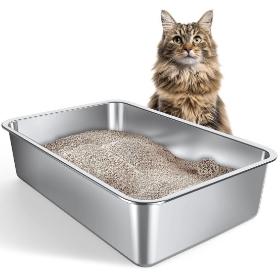 Gimars XXL Stainless Steel Cat Litter Tray with High Rim - Thick-Walled, Rustproof, Odourless, Easy to Clean Stainless Steel Cat Litter Tray for Cats and Rabbits Gimars XXL Stainless Steel Cat Litter Tray with High Rim - Thick-Walled, Rustproof, Odourless, Easy to Clean Stainless Steel Cat Litter Tray for Cats and Rabbits
