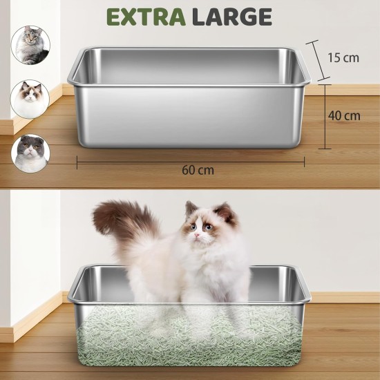 Gimars XXL Stainless Steel Cat Litter Tray with High Rim - Thick-Walled, Rustproof, Odourless, Easy to Clean Stainless Steel Cat Litter Tray for Cats and Rabbits Gimars XXL Stainless Steel Cat Litter Tray with High Rim - Thick-Walled, Rustproof, Odourless, Easy to Clean Stainless Steel Cat Litter Tray for Cats and Rabbits