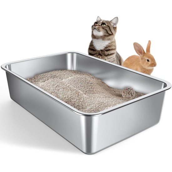 Gimars XXL Stainless Steel Cat Litter Tray with High Rim - Thick-Walled, Rustproof, Odourless, Easy to Clean Stainless Steel Cat Litter Tray for Cats and Rabbits Gimars XXL Stainless Steel Cat Litter Tray with High Rim - Thick-Walled, Rustproof, Odourless, Easy to Clean Stainless Steel Cat Litter Tray for Cats and Rabbits