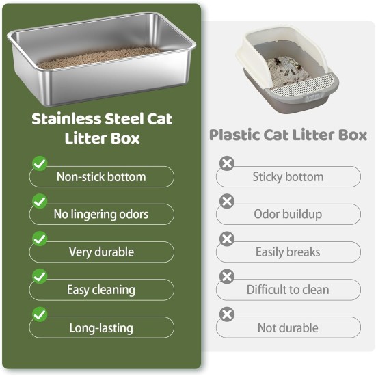 Gimars XXL Stainless Steel Cat Litter Tray with High Rim - Thick-Walled, Rustproof, Odourless, Easy to Clean Stainless Steel Cat Litter Tray for Cats and Rabbits Gimars XXL Stainless Steel Cat Litter Tray with High Rim - Thick-Walled, Rustproof, Odourless, Easy to Clean Stainless Steel Cat Litter Tray for Cats and Rabbits